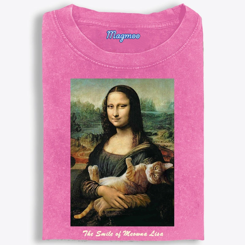 Meowna Lisa Mona Lisa Cat Parody Retro Washed T-Shirt
