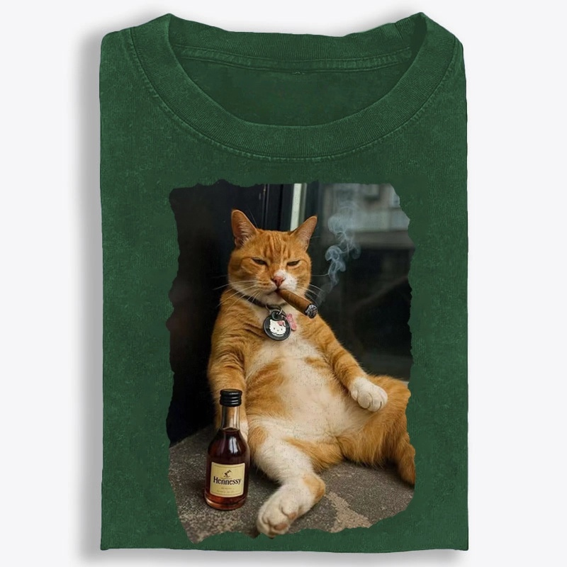 Cigar Cat Retro Washed T-Shirt