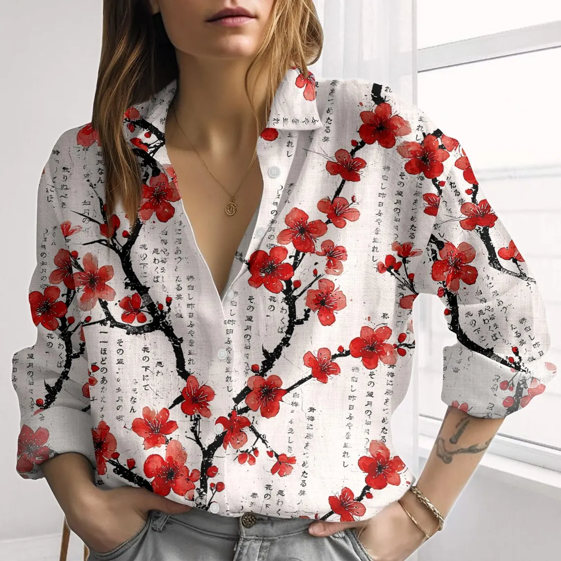 Cherry Blossom Japanese Blouses Shirt