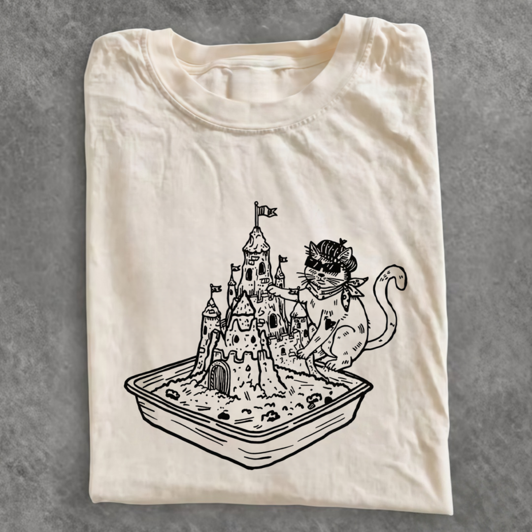 Magmoo Sunglasses Kitty Sand Castle Litter Box T-shirt