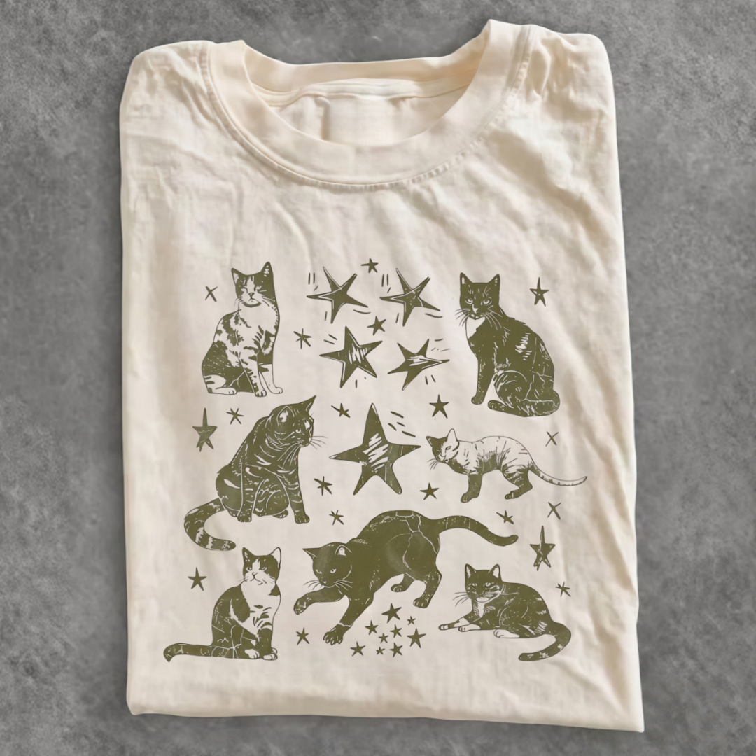 Magmoo Vintage Cat Star Graphic T-shirt