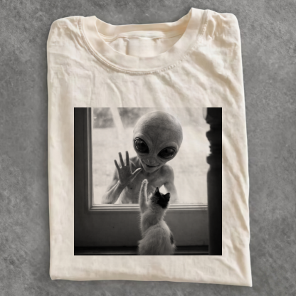 Magmoo Alien Cat Window Hi‑Five T-shirt