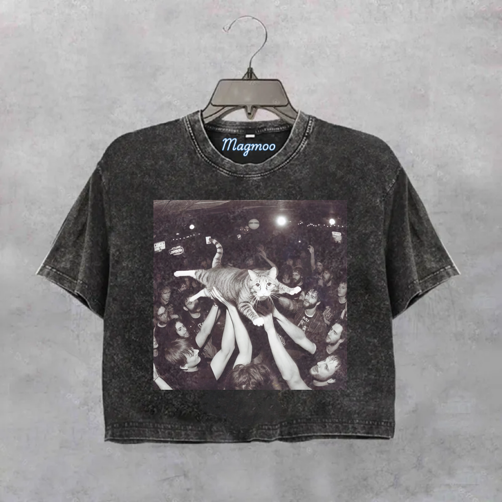 Funny Cat Party Crop Shirt-Magmoo