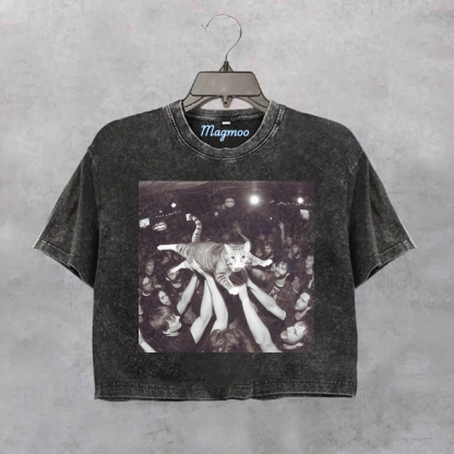 Funny Cat Party Crop Shirt-Magmoo