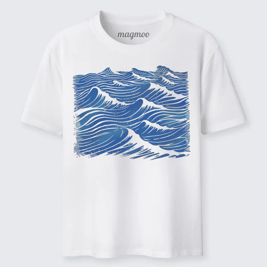 Magmoo Blue Woodcut Waves T-shirt