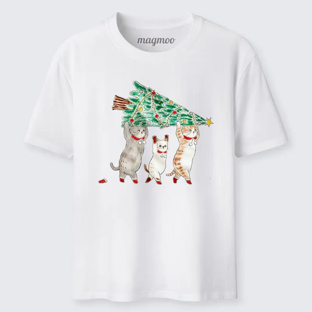 Magmoo Cats Carry Xmas Tree T-shirt