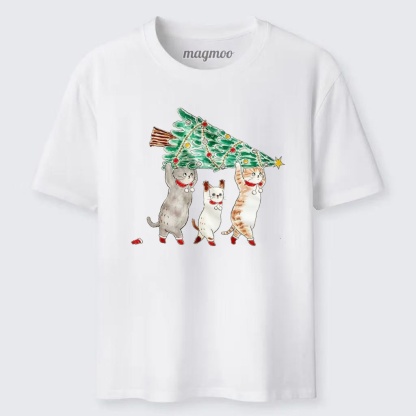 Magmoo Cats Carry Xmas Tree T-shirt