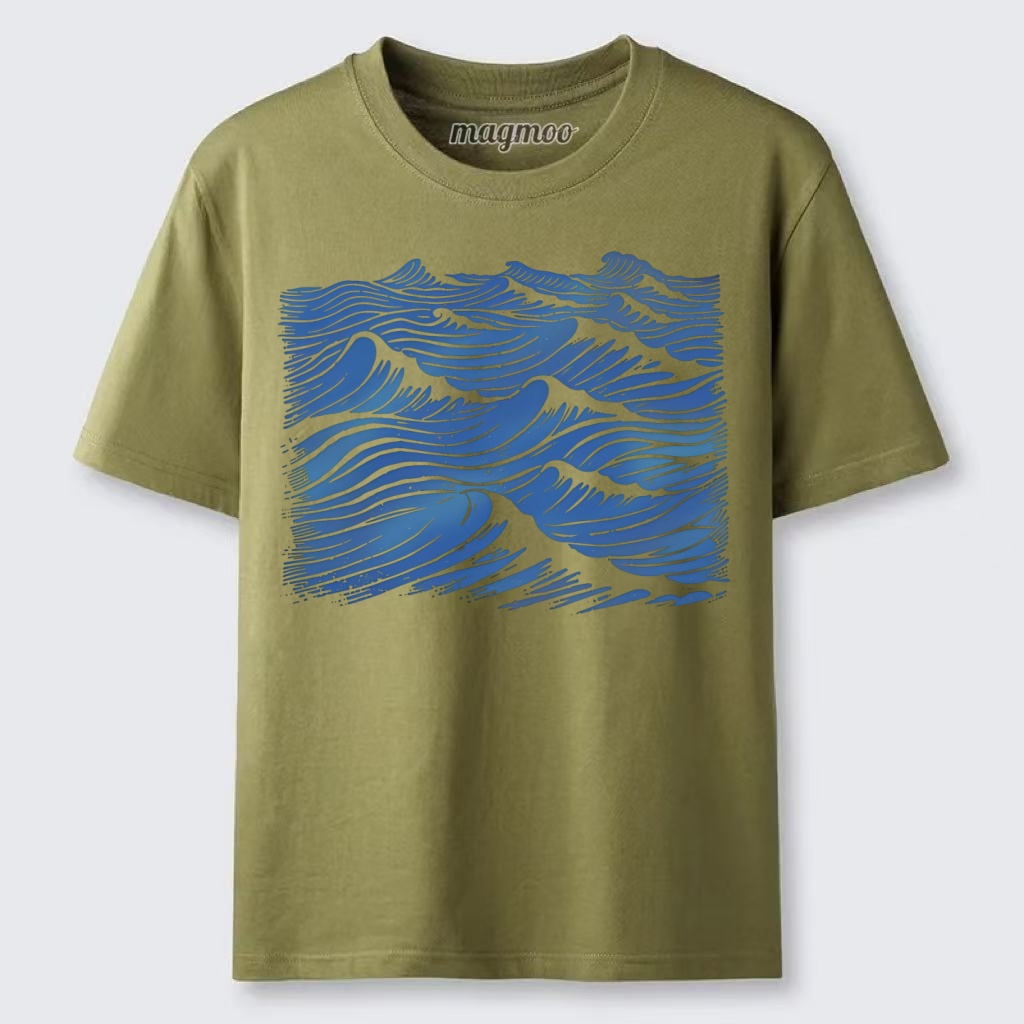 Magmoo Blue Woodcut Waves T-shirt