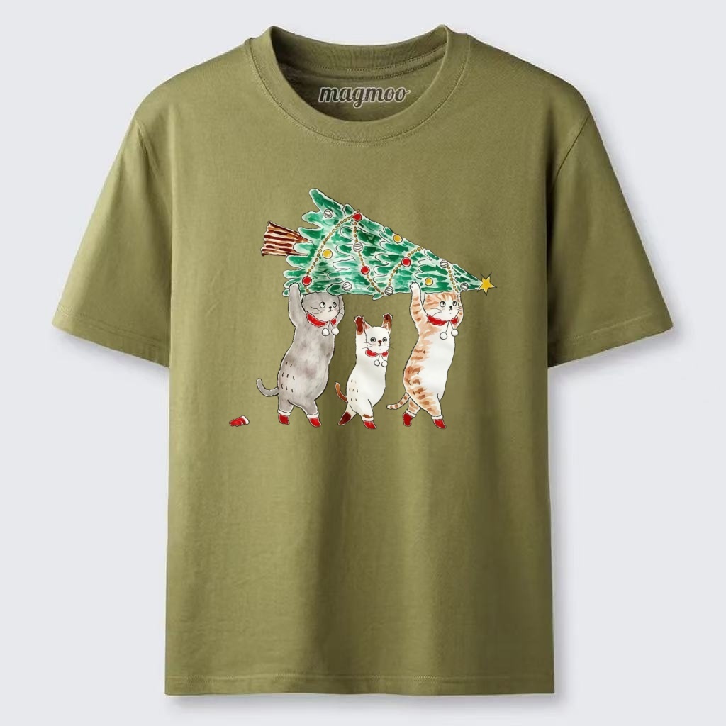 Magmoo Cats Carry Xmas Tree T-shirt