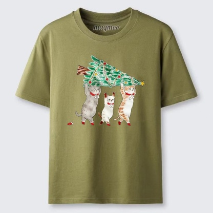 Magmoo Cats Carry Xmas Tree T-shirt