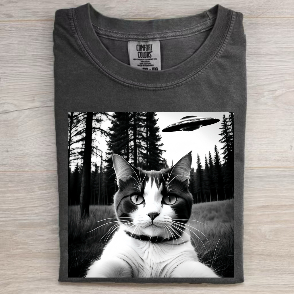 Funny Animal Selfie With UFO Art Acid Wash Shirt/Sweatshirt/Hoodie