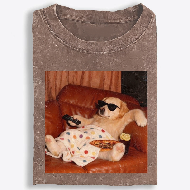 Golden Retriever Relaxing On Couch Retro Washed T-Shirt