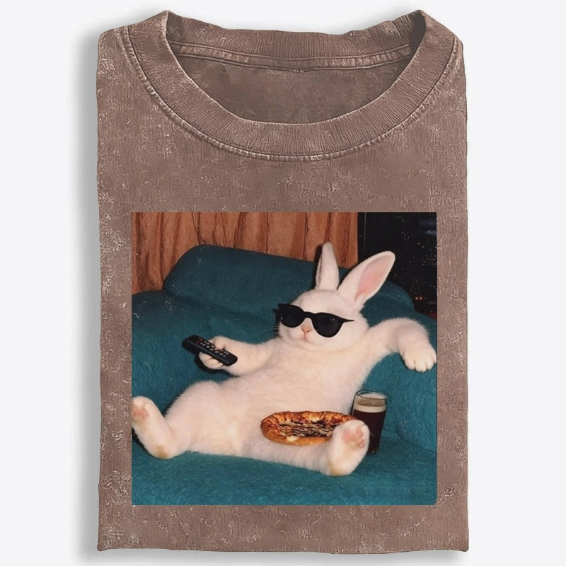 Couch Potato Bunny Retro Washed T-Shirt