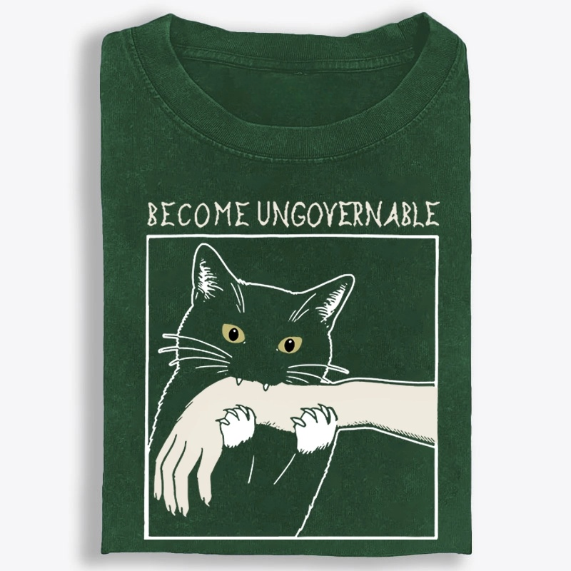 Become Ungovernable Cat Retro Washed T-Shirt