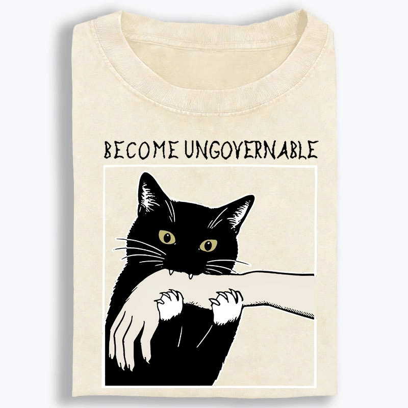 Become Ungovernable Cat Retro Washed T-Shirt