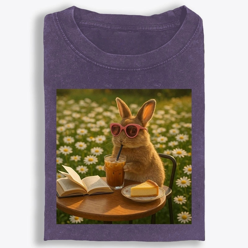 Daisy Afternoon Tea Bunny Meme Retro Washed T-Shirt