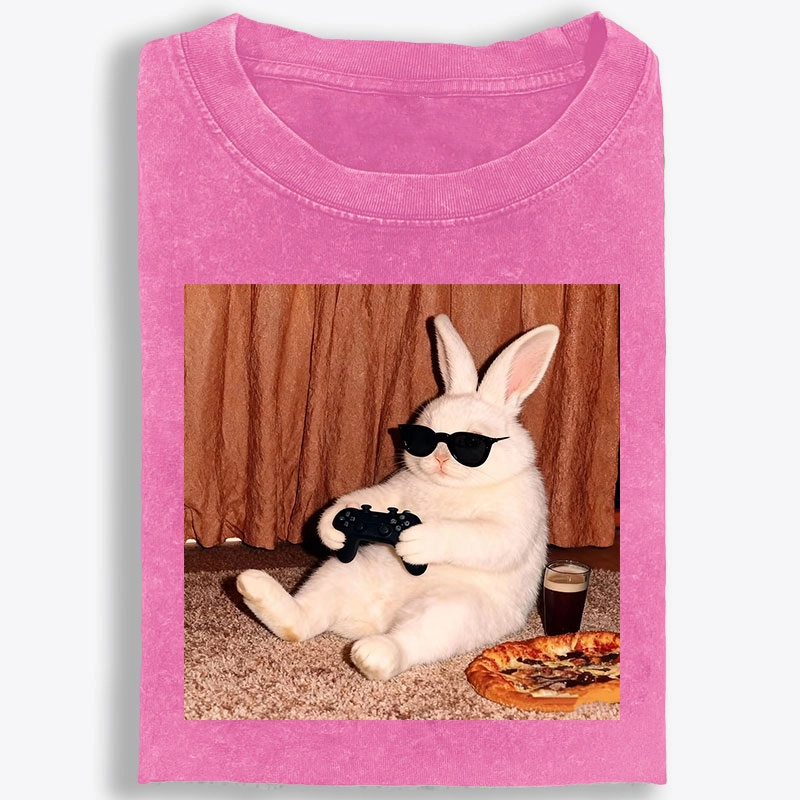 Gamer Rabbit Playing Video Game Retro Washed T-Shirt