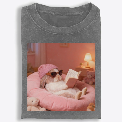 Bunny Bookish Rabbit Vintage Washed T-Shirt