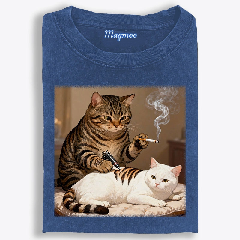 Cat Tattoo Artist Retro Washed T-Shirt