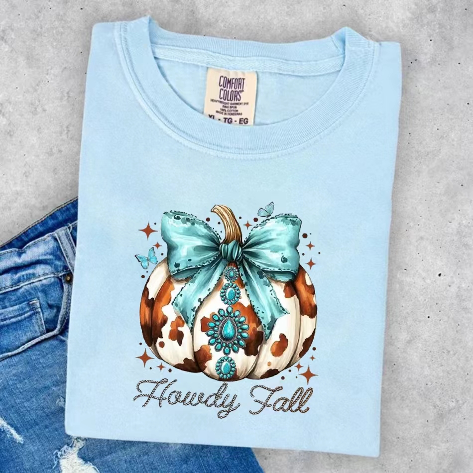 Howdy Fall Western Pumpkin Coquette Bow T-Shirt