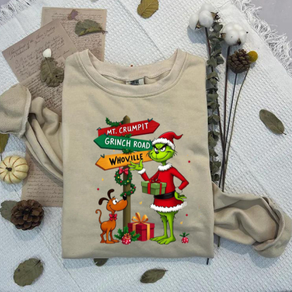 Grinch Road Christmas Sweatshirt-Magmoo