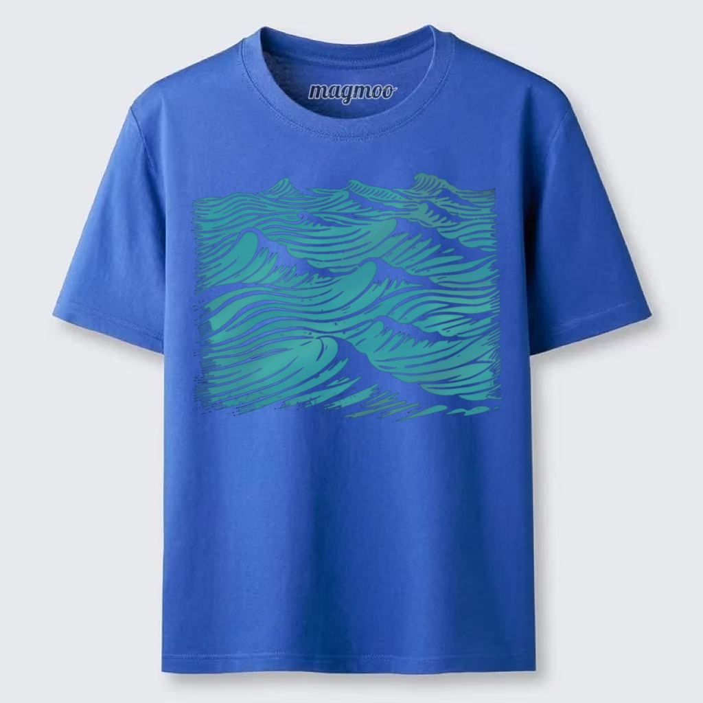 Magmoo Blue Woodcut Waves T-shirt