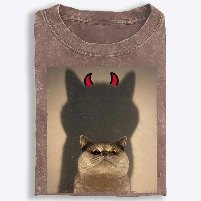 Demon Shadow Cat Meme Retro Washed T-Shirt