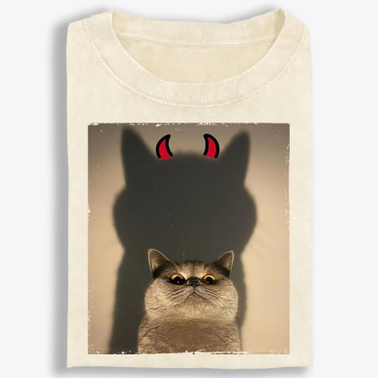 Demon Shadow Cat Meme Retro Washed T-Shirt