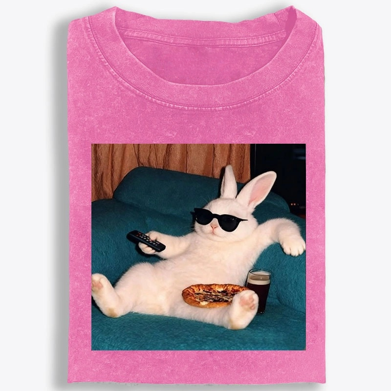 Couch Potato Bunny Retro Washed T-Shirt