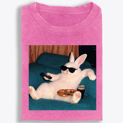 Couch Potato Bunny Retro Washed T-Shirt