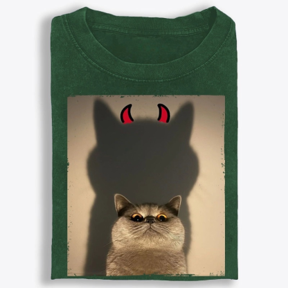 Demon Shadow Cat Meme Retro Washed T-Shirt