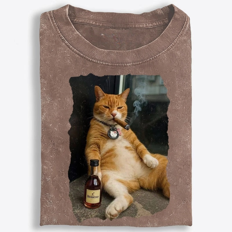 Cigar Cat Retro Washed T-Shirt