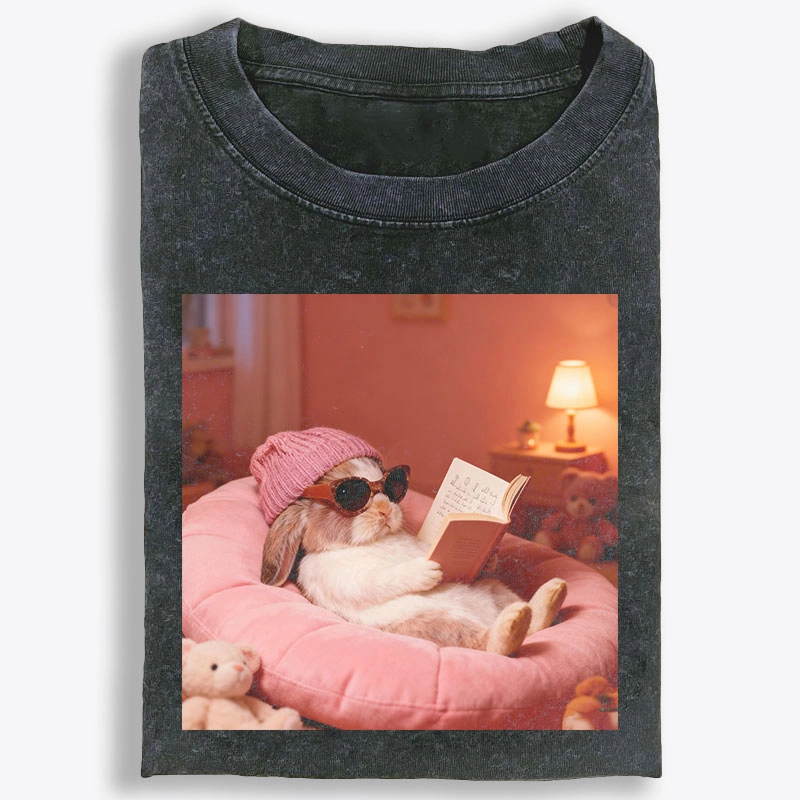 Bunny Bookish Rabbit Vintage Washed T-Shirt