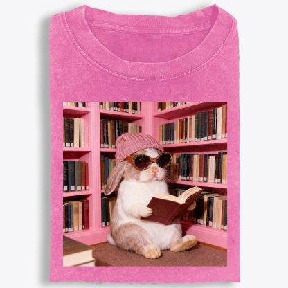 Bunny Bookish Rabbit Retro Washed T-Shirt