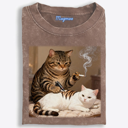 Cat Tattoo Artist Retro Washed T-Shirt