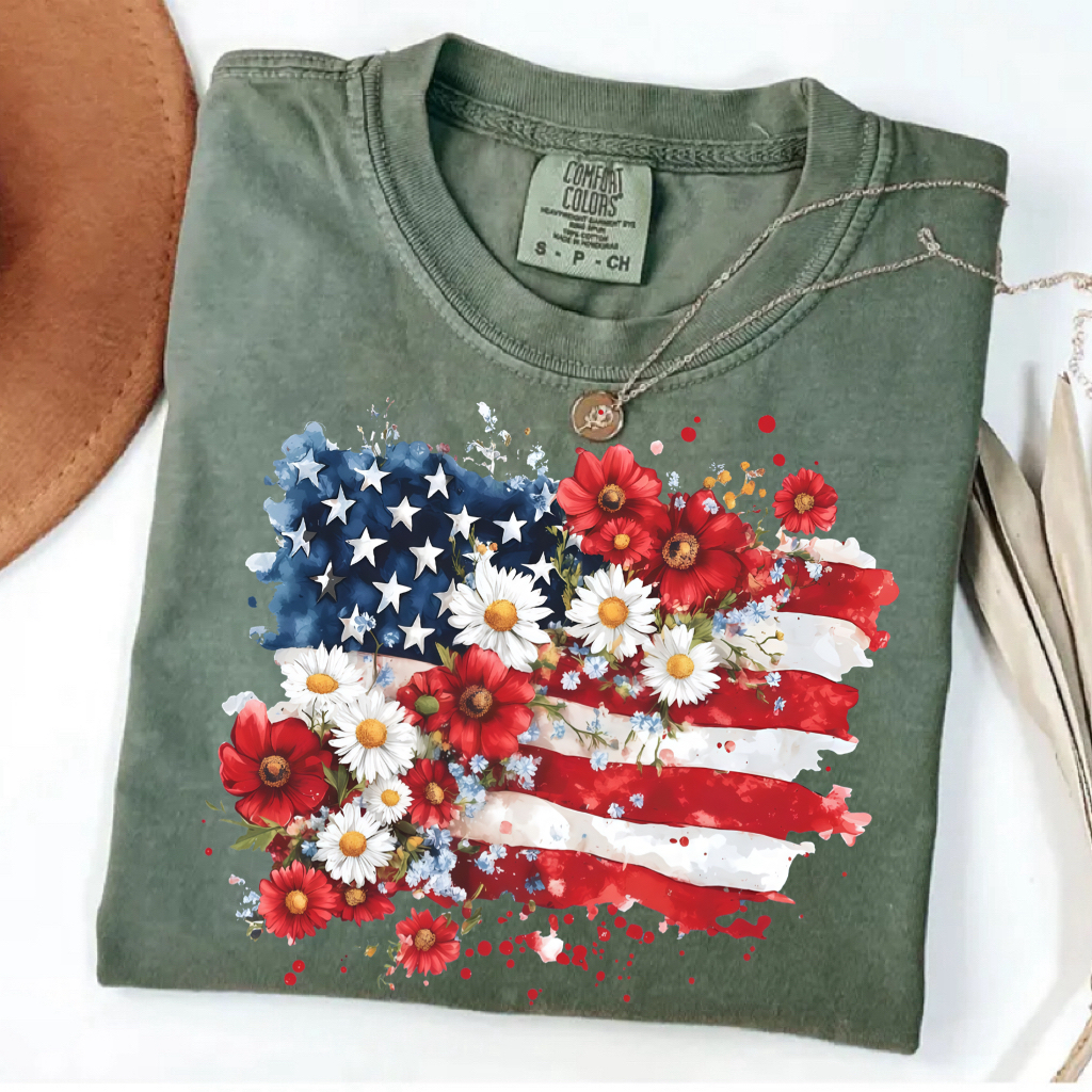 Comfort Colors Flora American Flag T-Shirt