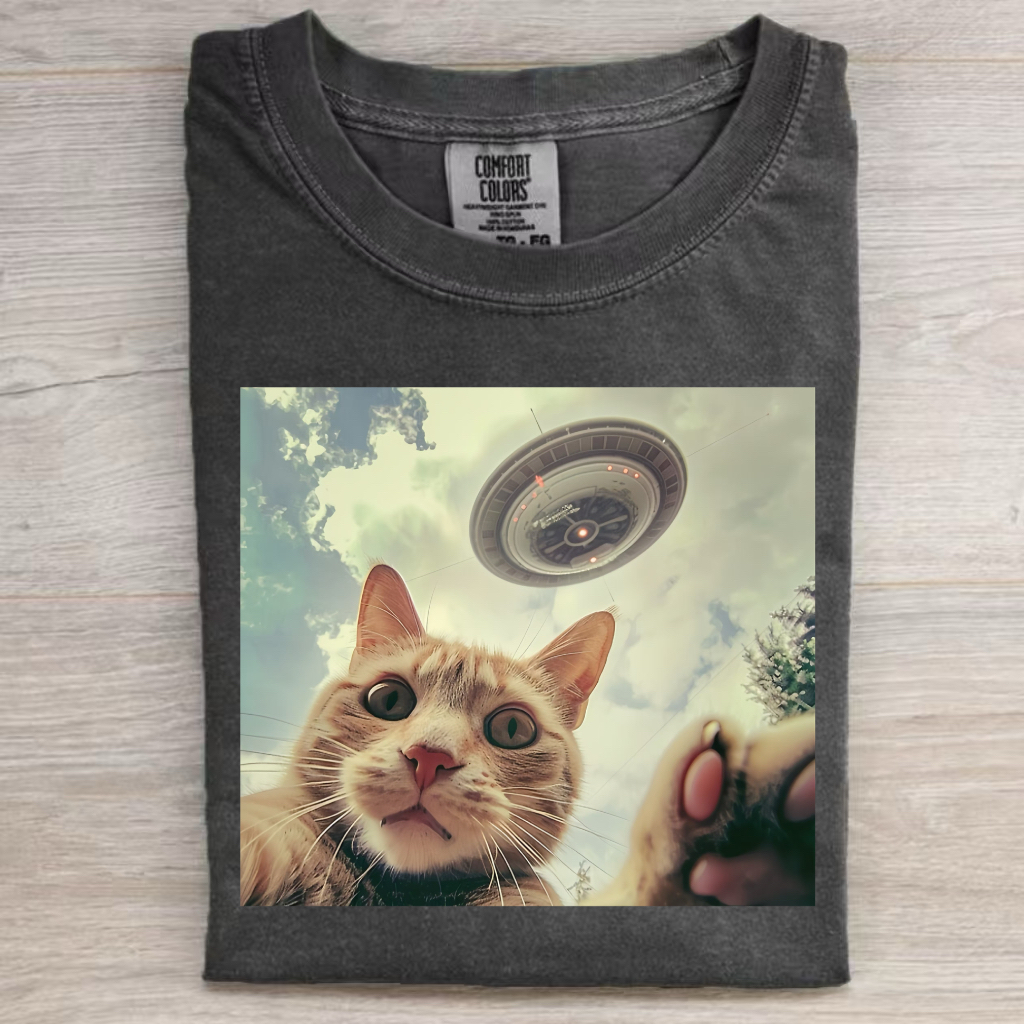Funny Animal Selfie With UFO Art Acid Wash Shirt/Sweatshirt/Hoodie