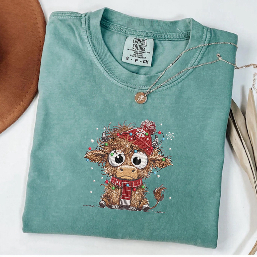 Christmas Highland Cow with Christmas Lights T-shirt
