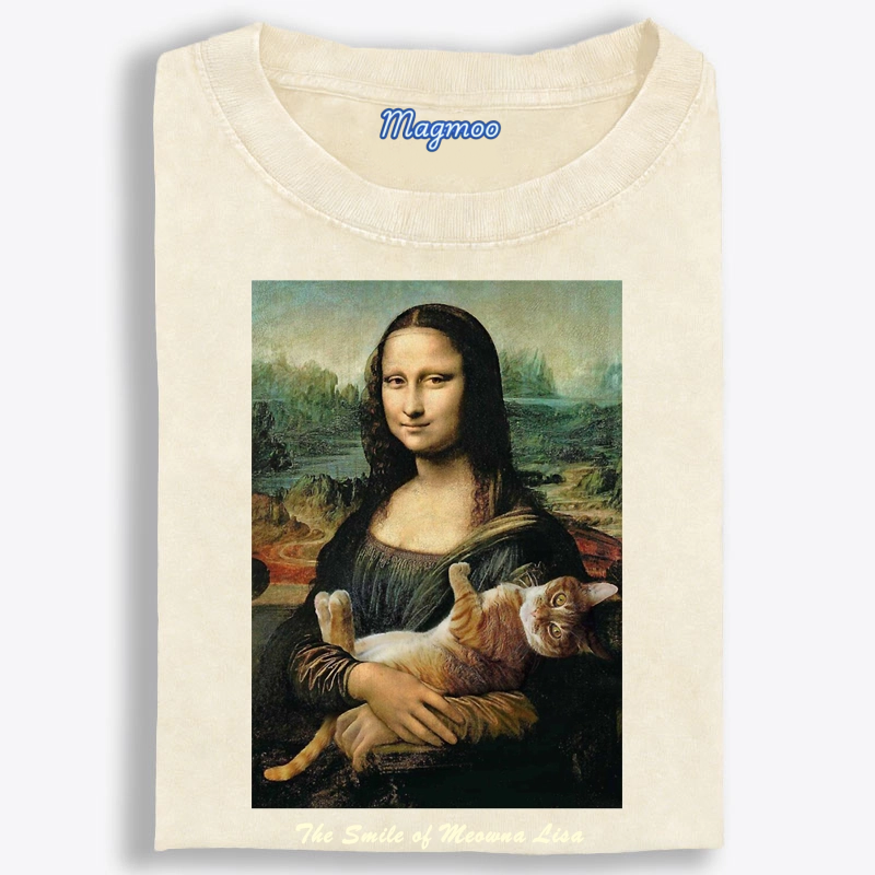 Meowna Lisa Mona Lisa Cat Parody Retro Washed T-Shirt