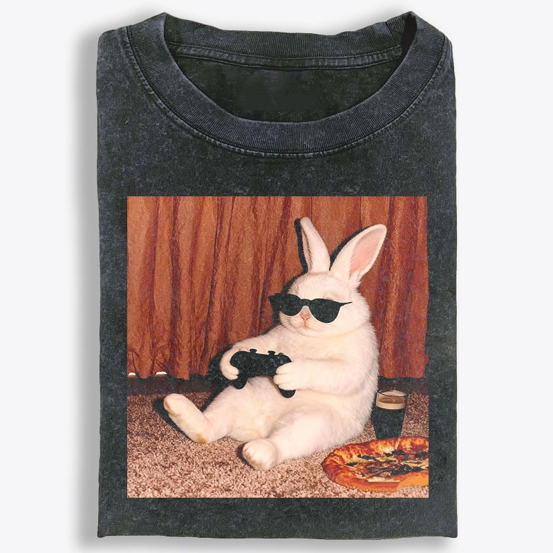 Gamer Rabbit Playing Video Game Retro Washed T-Shirt