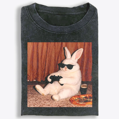 Gamer Rabbit Playing Video Game Retro Washed T-Shirt