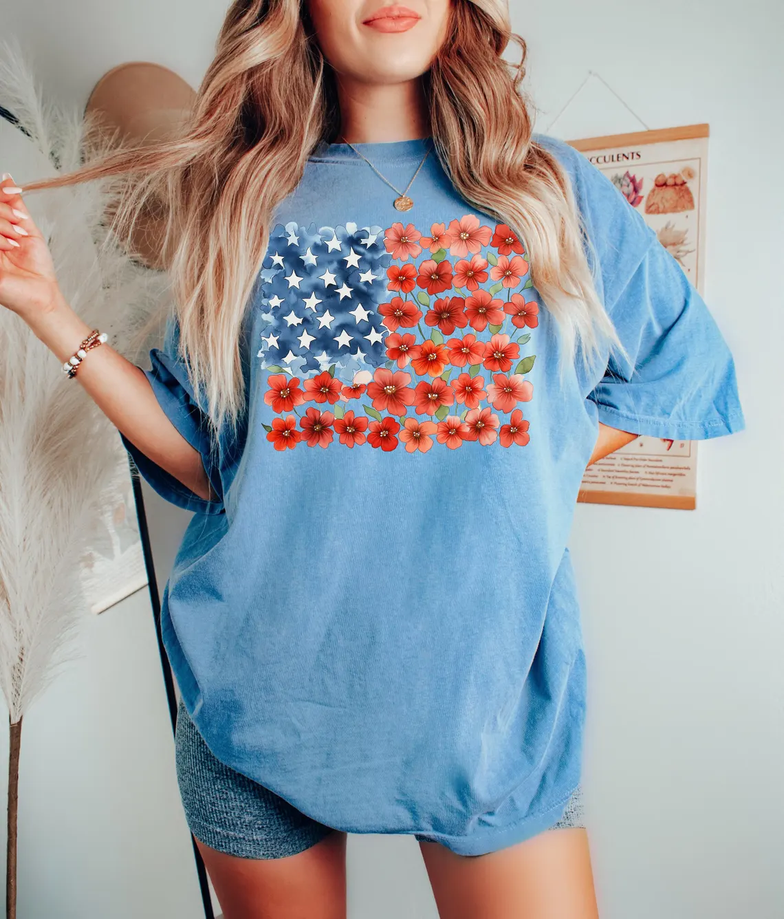 Comfort Colors Floral American Flag Shirt