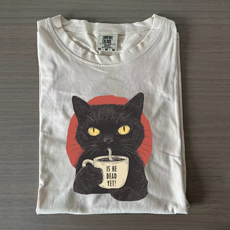 Is He Dead Yet Black Cat T-shirt-Magmoo
