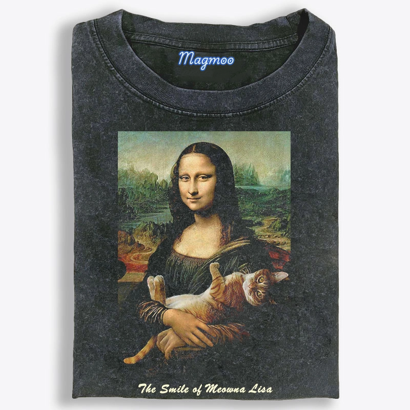 Meowna Lisa Mona Lisa Cat Parody Retro Washed T-Shirt