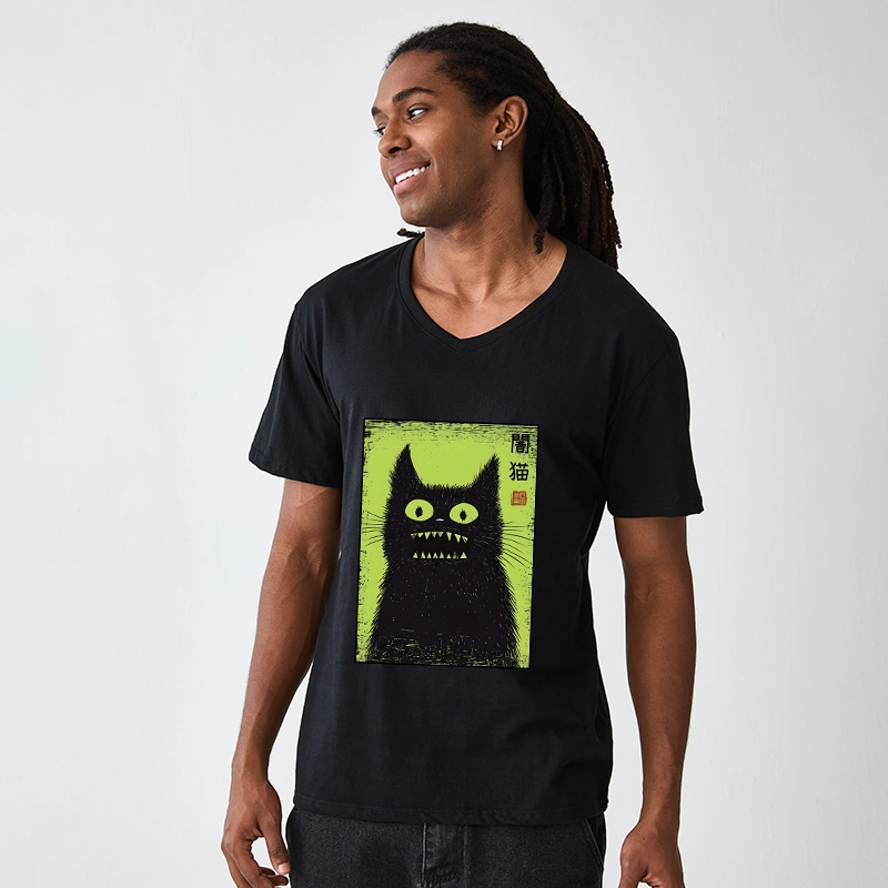 Magmoo Spooky Black Cat Japanese V-Neck Classic T-Shirt-Magmoo