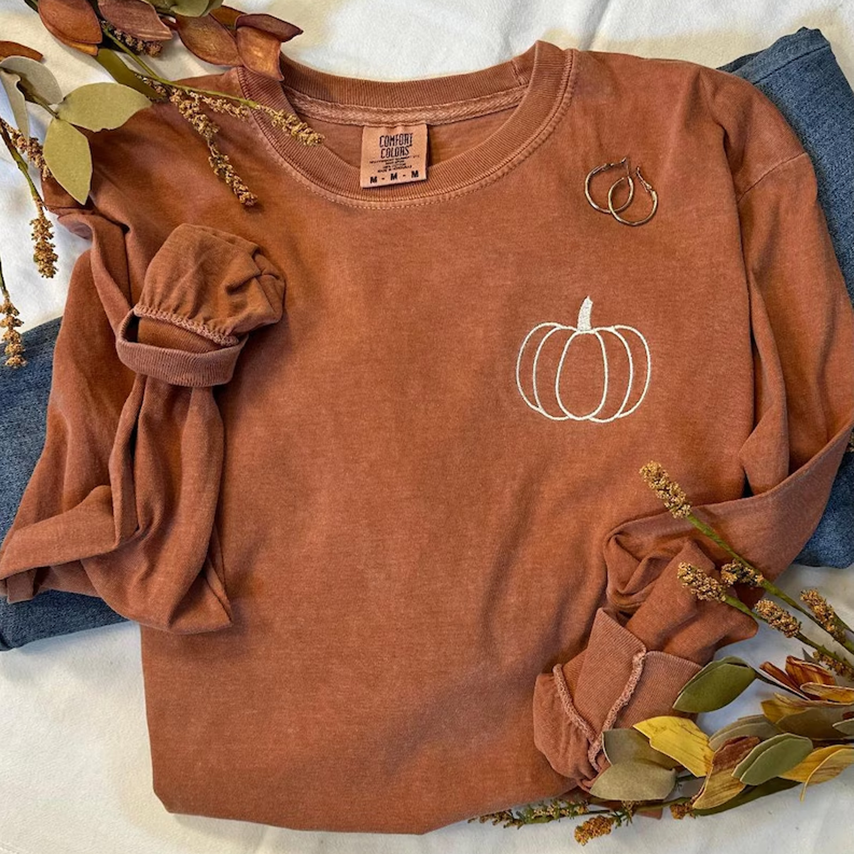 Pumpkin Comfort Colors Embroidered Tee
