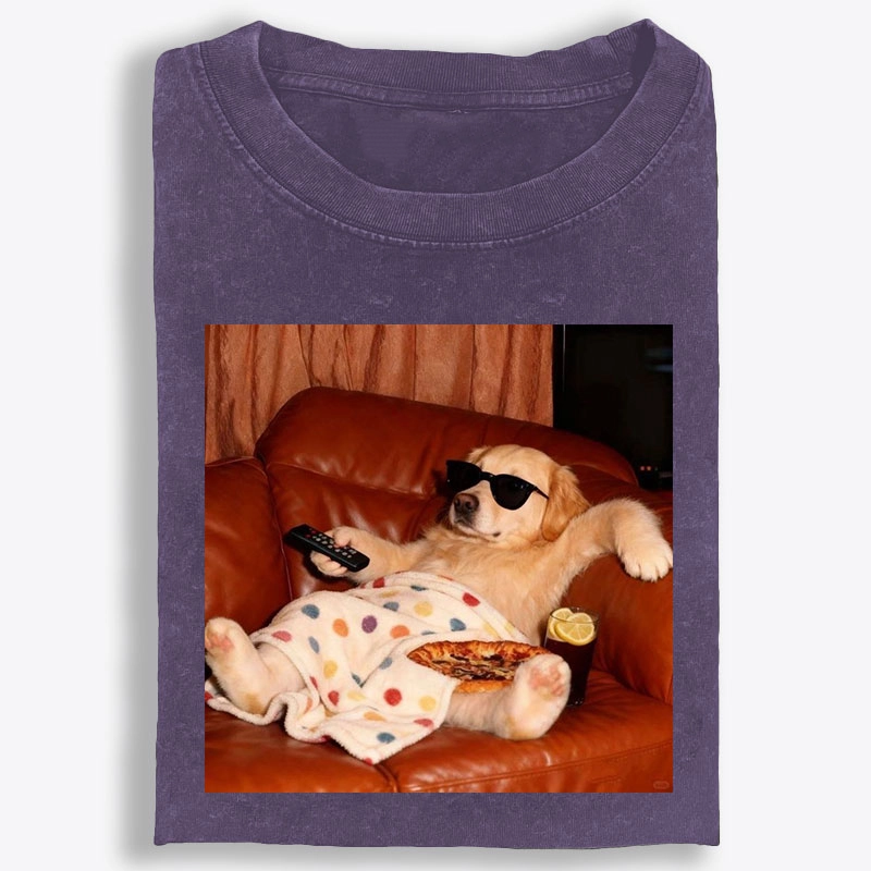 Golden Retriever Relaxing On Couch Retro Washed T-Shirt