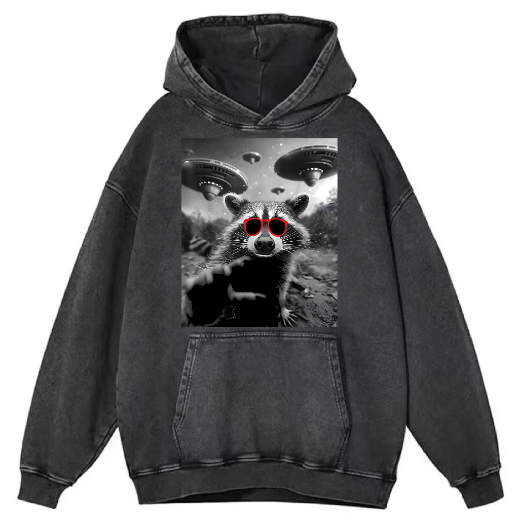 Funny Animal Selfie With UFO Art Acid Wash Shirt/Sweatshirt/Hoodie