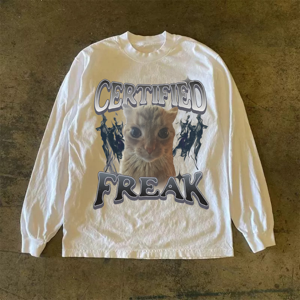 Certified Freak Funny Cat Meme Long Sleeve Shirt-Magmoo