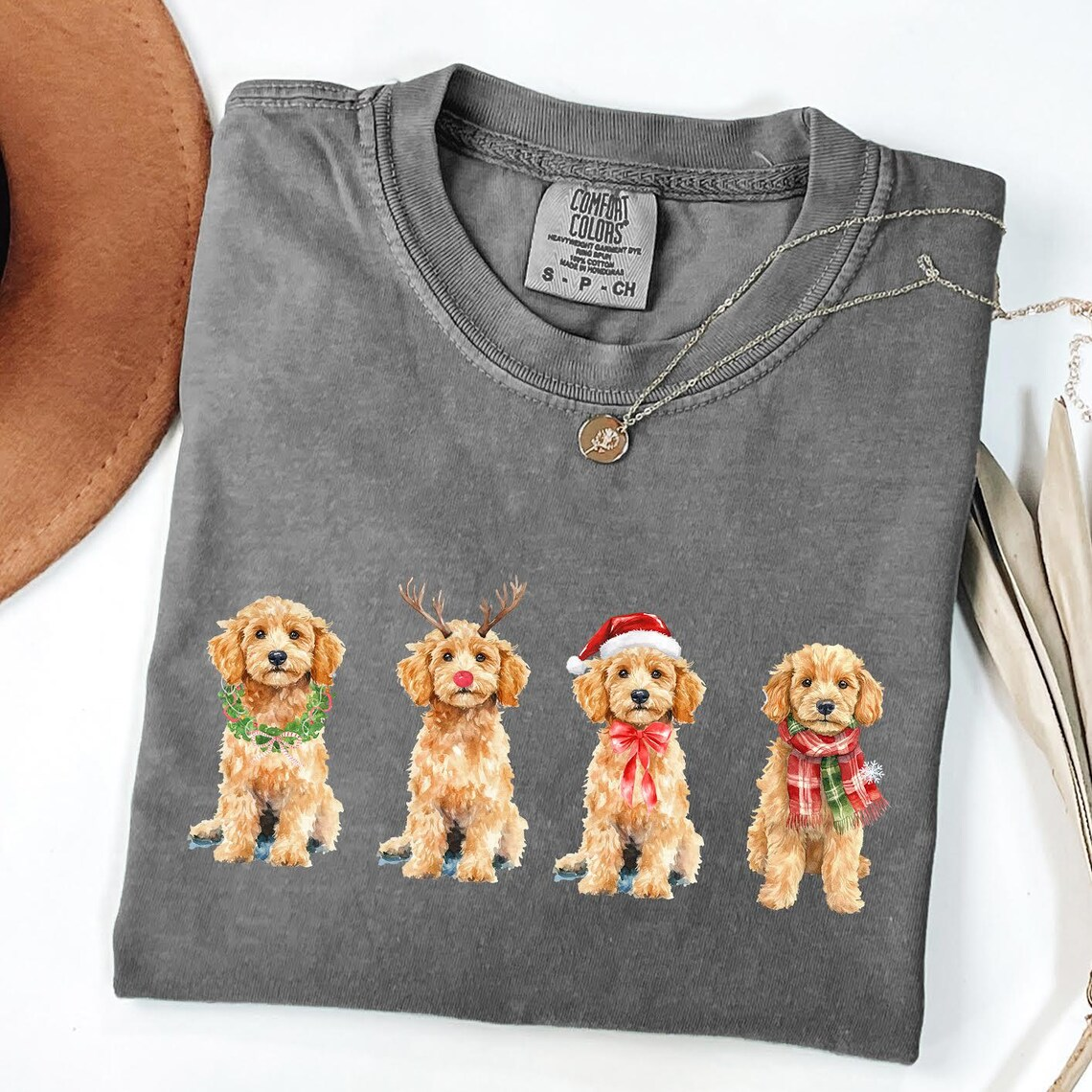 Comfort Color Christmas Goldendoodle T-shirt